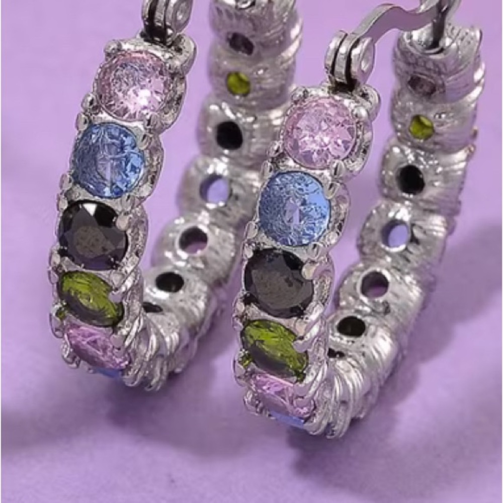 Elegant Silver Multi-Color Hoop Earrings